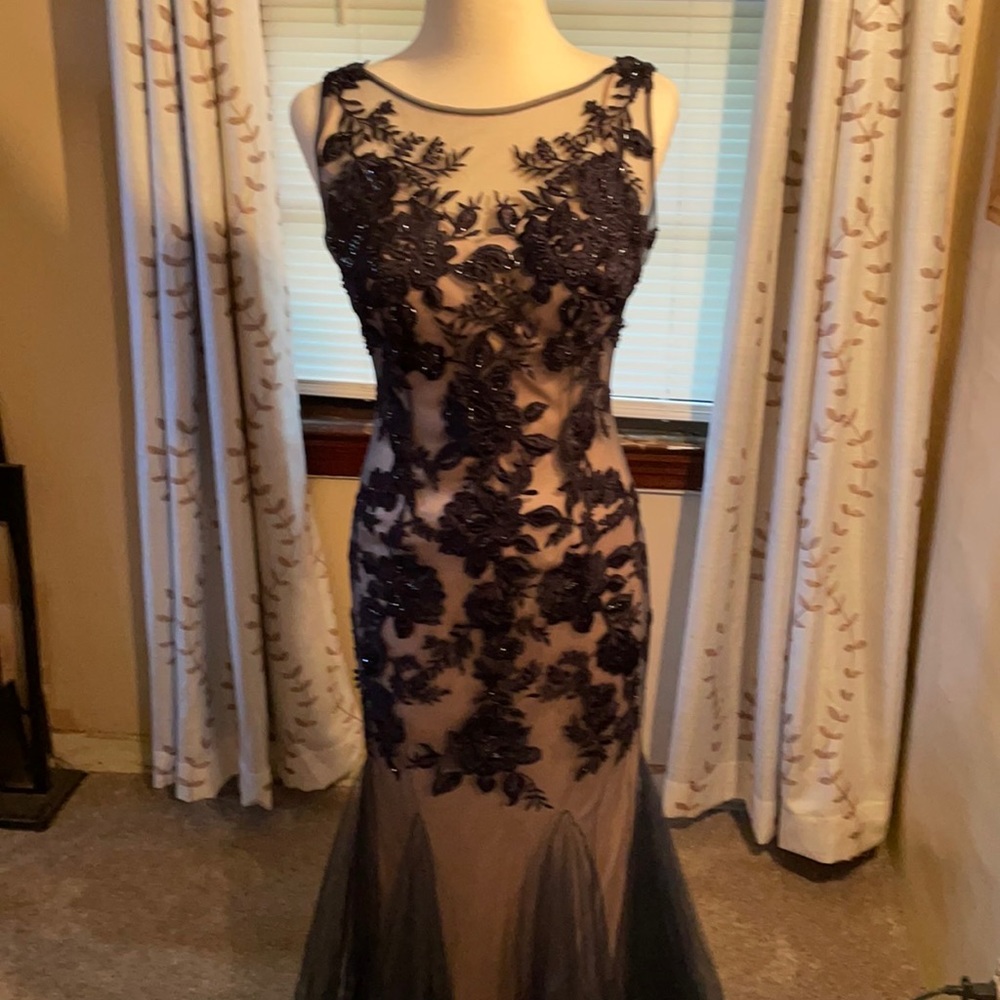 Eureka Dress size  navy blue XS embroidery with sequins and lace and tulle.